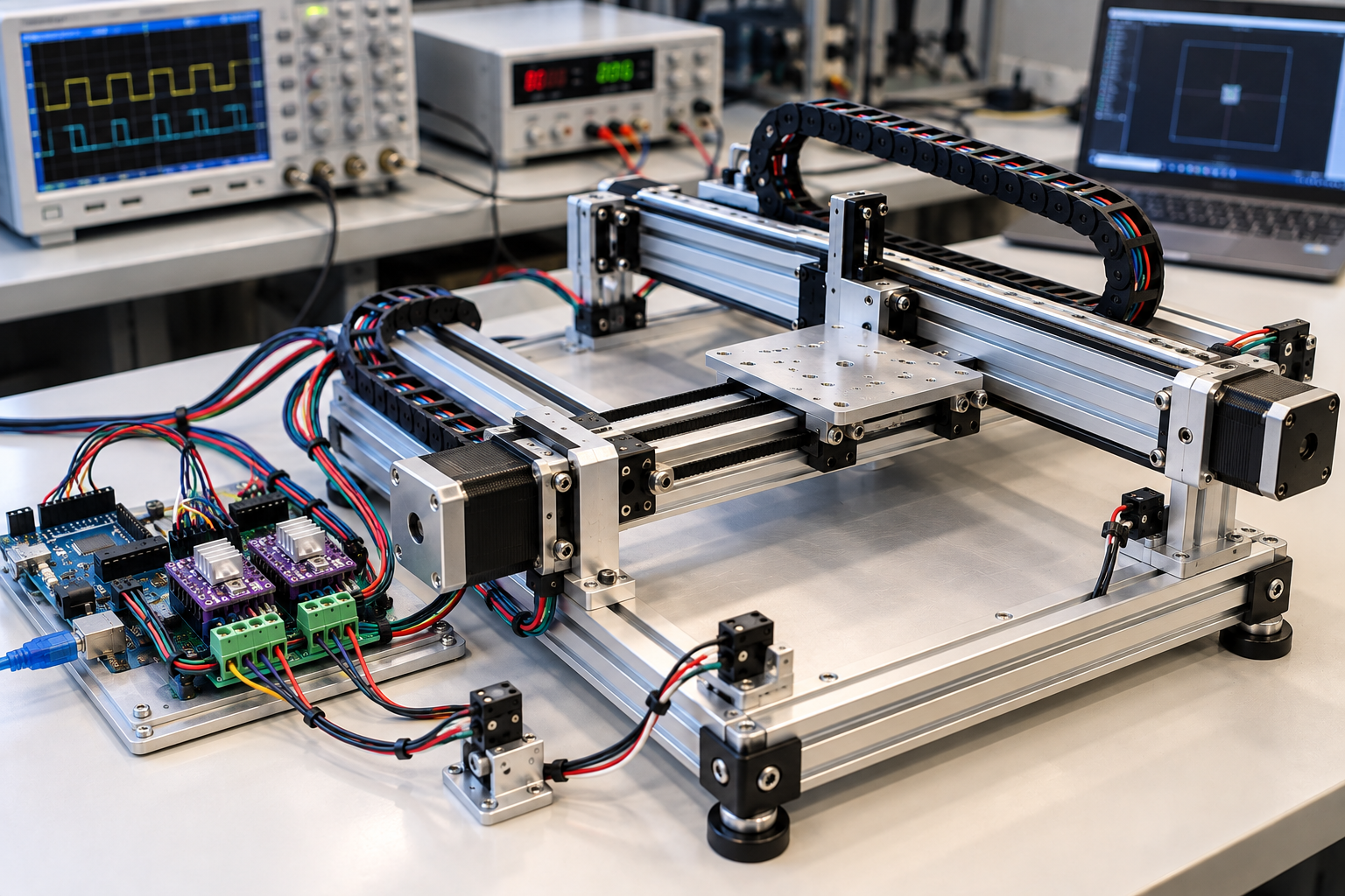 Sensor-based testing of a dual-axis stepper motor control system