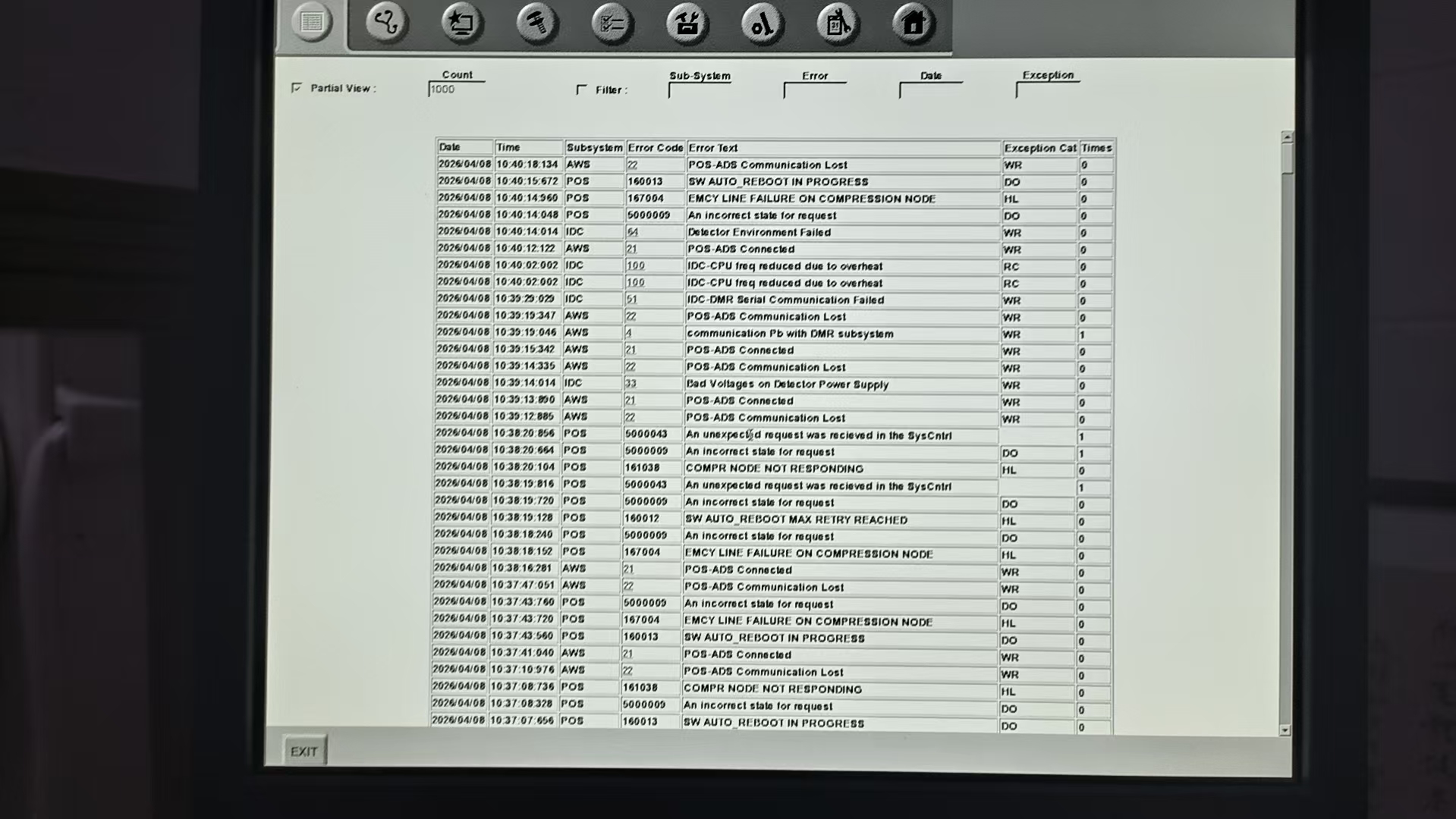 Senographe DS IDC CPU overheat error history